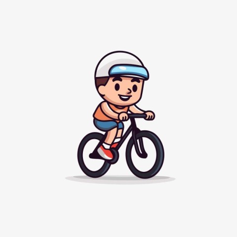 Boy in helmet riding a bicycle. Cute cartoon vector illustration