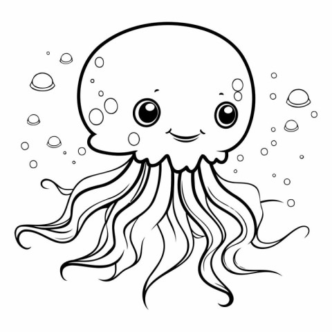 Jellyfish black and white vector illustration for coloring book