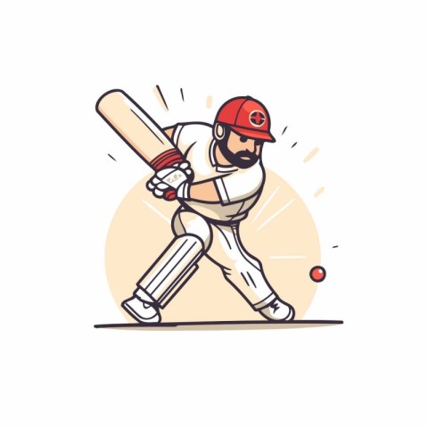 Batsman playing cricket. Vector illustration in flat cartoon sty