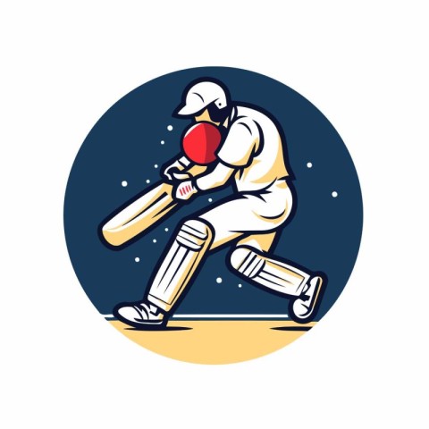 Cricket player hitting the ball with bat. Vector illustration.