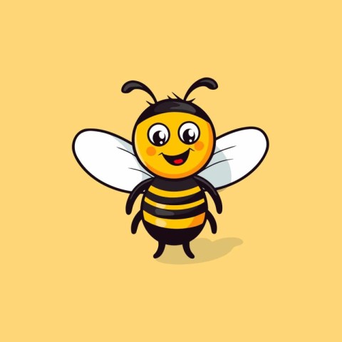 Cute cartoon bee character. Vector illustration isolated on yell