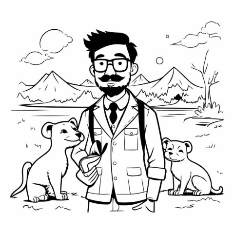 Vector illustration of a veterinarian with a dog on the backgrou