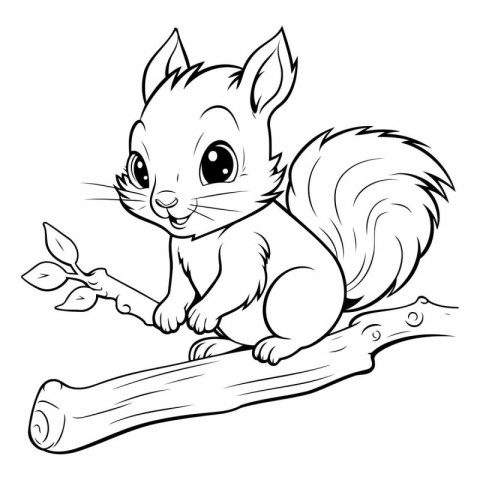 Squirrel - Black and White Cartoon Illustration. Vector. Colorin