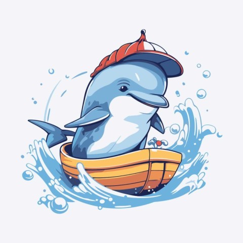 Cute cartoon dolphin in a boat. Vector illustration of a dolphin