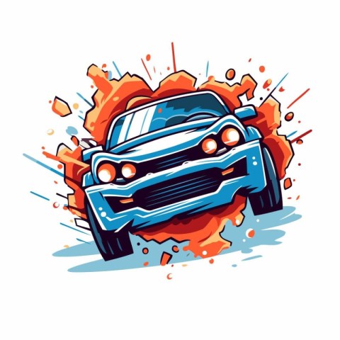 Vector illustration of a sports car on a background of splashes.