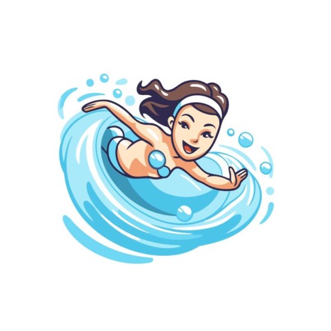 Vector illustration of a girl swimming in the pool. Cartoon styl