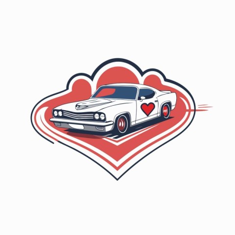 Retro car with heart shape. Vector illustration on white backgro