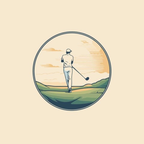 Golfer on the golf course. vector illustration in retro style