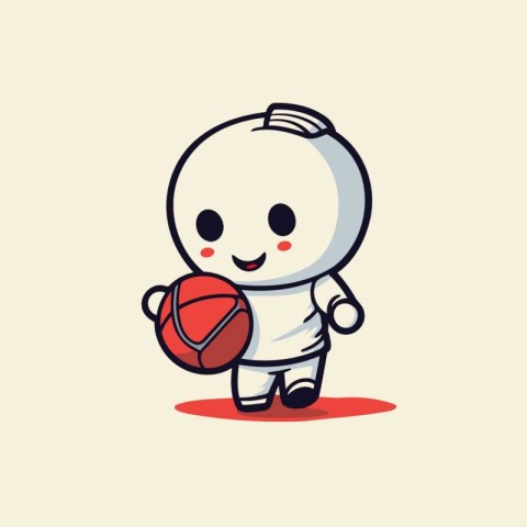 Cute Cartoon Astronaut Character with Basketball. Vector Illustr