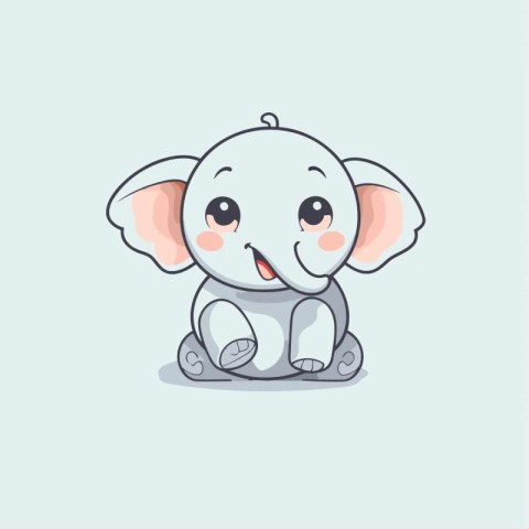 Cute cartoon elephant sitting on blue background. Animal charact