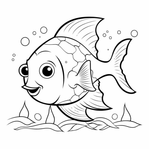 Coloring book for children: cute cartoon fish. Vector illustrati