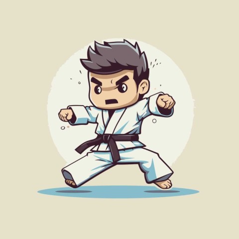 Taekwondo boy cartoon character vector illustration. Cartoon tae