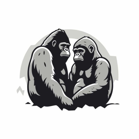 Vector illustration of a gorilla and gorilla sitting in front of