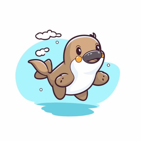 Cute cartoon penguin jumping. Vector illustration. Isolated on w