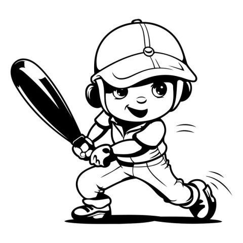 Baseball Player - Black and White Cartoon Illustration. Mascot C