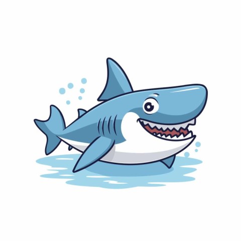 Shark cartoon vector illustration on white background. Cute shar