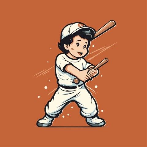 Baseball player with bat. Vector illustration in cartoon comic s