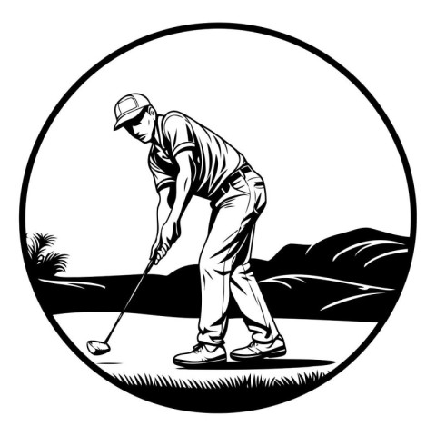 Golfer on the golf course. Vector illustration of golfer playing