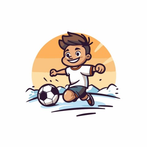 Little boy playing soccer. Vector illustration isolated on a whi