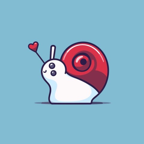 Cute cartoon snail with heart on its head. Vector illustration.