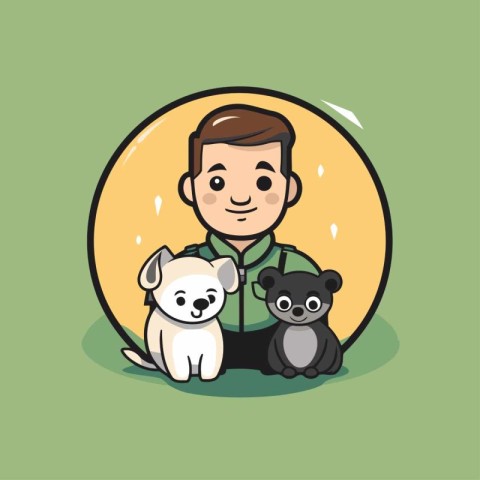 cute dog with owner. cartoon vector illustration in flat design