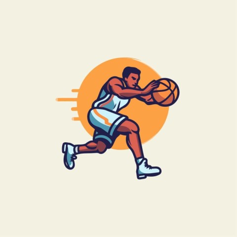 Basketball player with ball. Vector illustration of a basketball