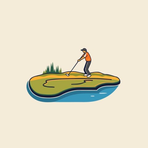 Golfer on the golf course. Vector illustration in flat style