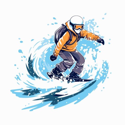 Snowboarder in action. extreme winter sport. Vector illustration