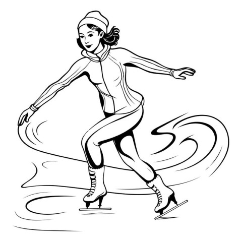 Figure Skating. Vector illustration of a woman figure skater ska