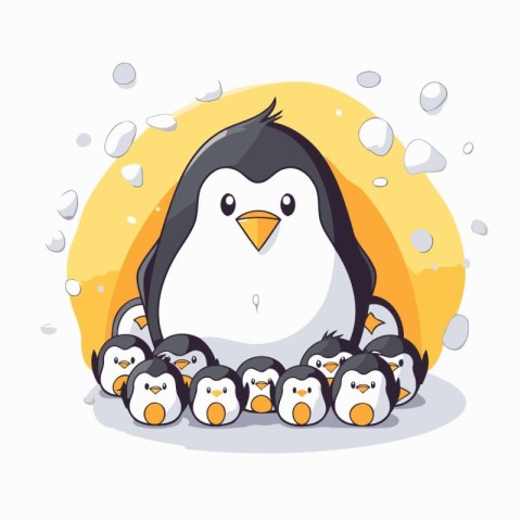 Cute penguin family. Vector illustration of cartoon penguin.