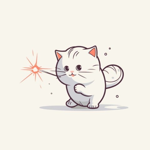 Cute cat with magic wand. Vector illustration in cartoon style.