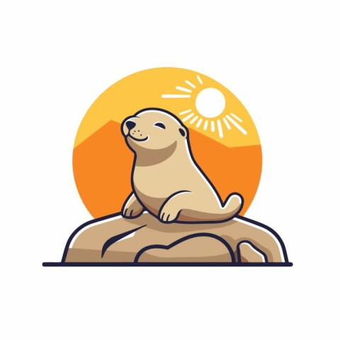 Cute seal on the rock. Vector illustration in flat style.