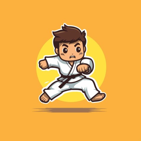 Taekwondo. Cartoon karate boy. Vector illustration.