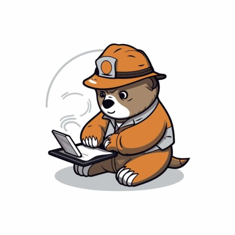 Illustration of a bear in a firefighter's hat with a laptop