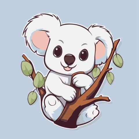 Cute koala sitting on a tree branch. Vector illustration.