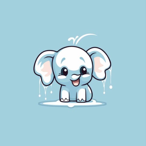 Cute cartoon elephant isolated on blue background. Vector illust