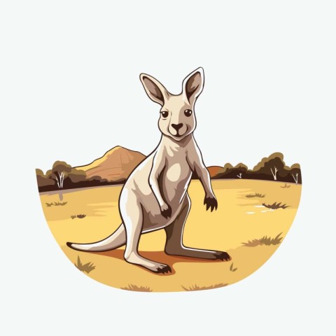 Kangaroo in the desert. Cartoon style. Vector illustration.