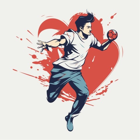 Handball player with a ball in his hand. Vector illustration.