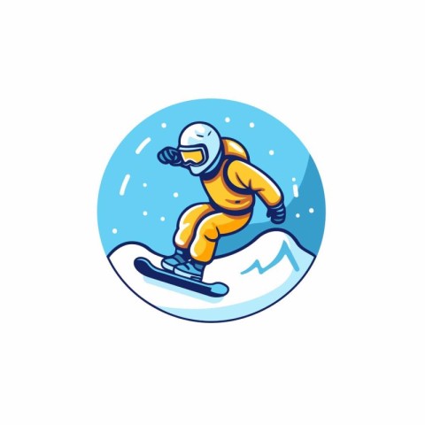 Skiing logo. Vector illustration of snowboarder jumping.