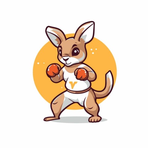 Cute kangaroo cartoon character with boxing gloves. Vector illus