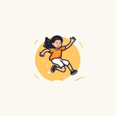 Cute little girl running. Vector illustration in flat cartoon st