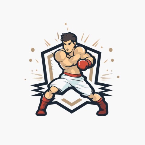 Boxer with boxing gloves. Vector illustration in a flat style.