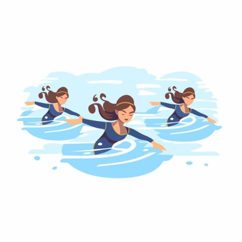 Two girls swimming in water vector Illustration isolated on a wh