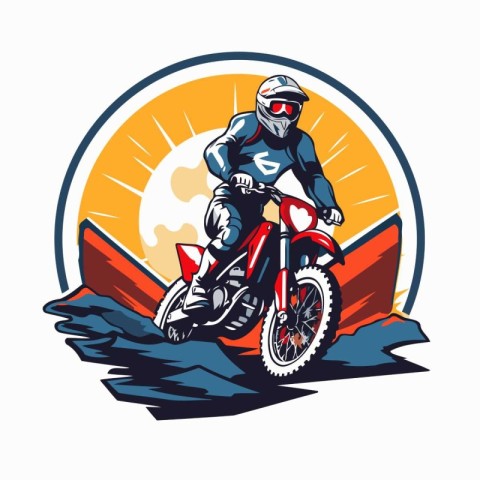 Motocross rider in helmet riding a motorbike. Vector illustratio