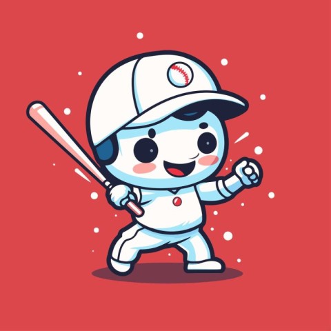 Baseball Player Cute Cartoon Mascot Character Vector Illustratio