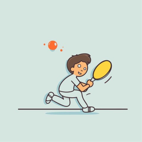 Cartoon boy playing tennis. Vector illustration of a boy playing