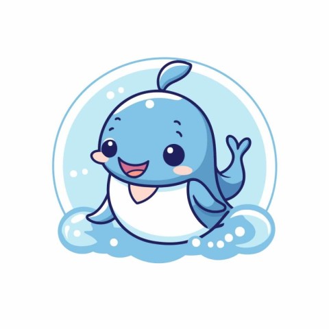 Cute cartoon whale. Vector illustration. Isolated on white backg