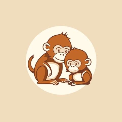 Monkey family cartoon vector illustration. Cute monkey family ic