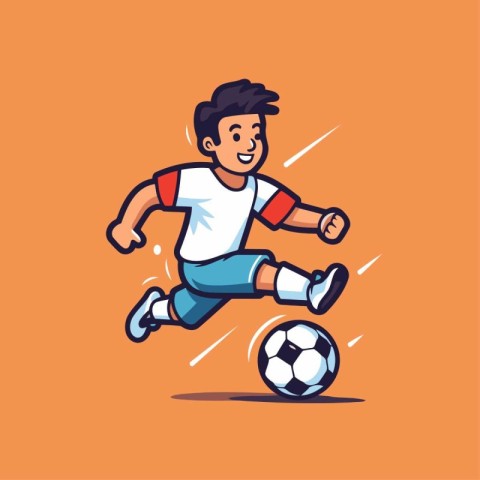 Soccer player with ball. cartoon vector illustration on orange b