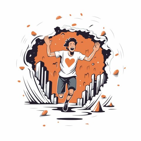 Running man in the city. Vector illustration of a marathon runne